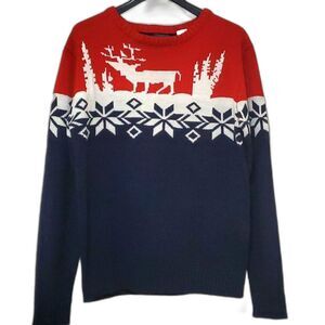 Reindeer Blue Red & White Holiday Sweater Sz XXL